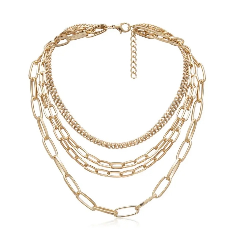 **Multi Layered Gold Chain Clavicle Punk Link Choker Necklace